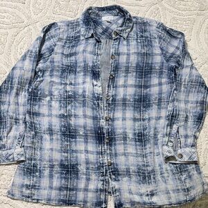J. Jill Blue Washed Plaid Gauze Button-Up Shirt, Size Small